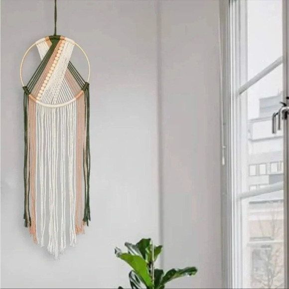 Boho Woven Beaded Wall Hanging — Neutral Macrame Wall Art - Picture 3 of 5